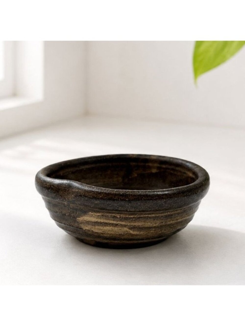 Handmade Rustic Brown Ceramic Bowl With Swirled Glaze - 5" Diameter